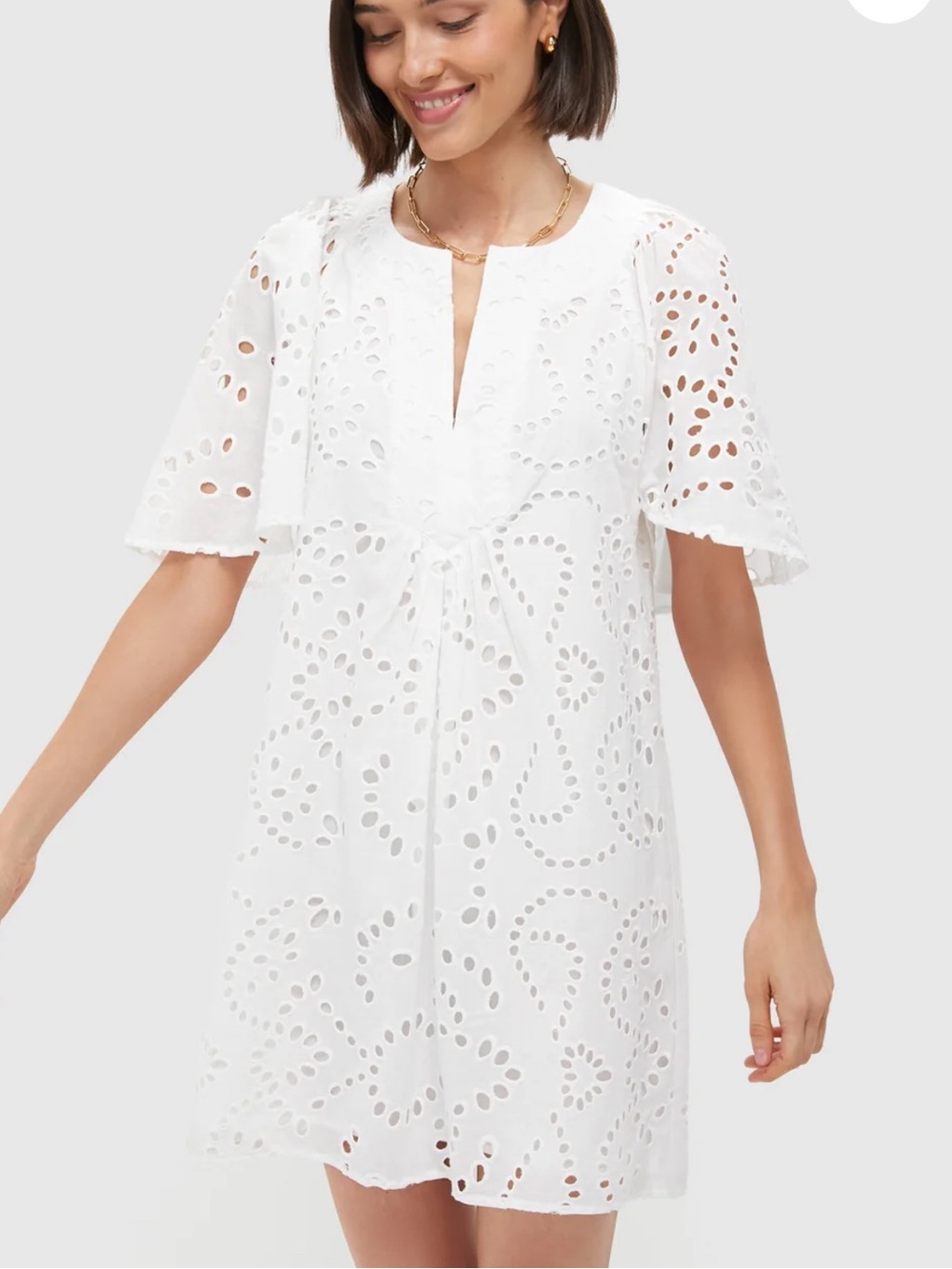Pomander Place White Eyelet Flutter Sleeve Dress Size XL